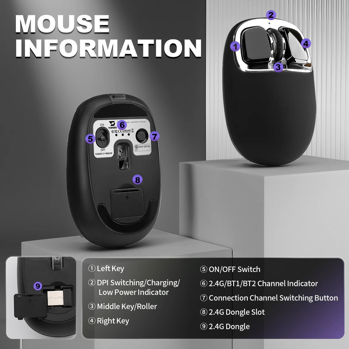 YUNZII C1 Silicone Tri-Mode Wireless Custom Mouse