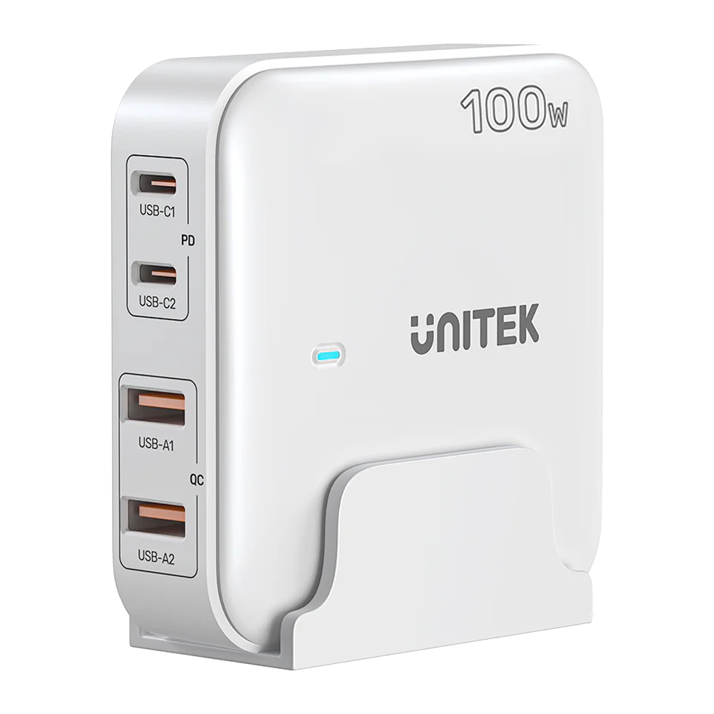 Unitek 100W Desktop GaN Charging Station, Supports USB-C*2 PD3.0 (100W) + USB-A*2 QC3.0 (22.5W), 1.5M AC Power Cord