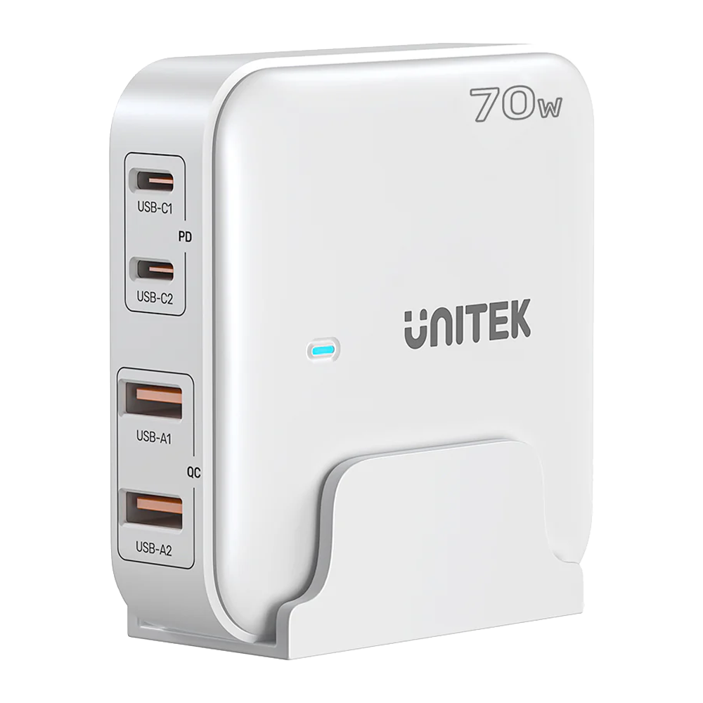 Unitek 70w Desktop GaN Charging Station Supports USB-C*2 PD3.0 (70W) + USB-A*2 QC3.0 (30W), 1.5M AC Power Cord