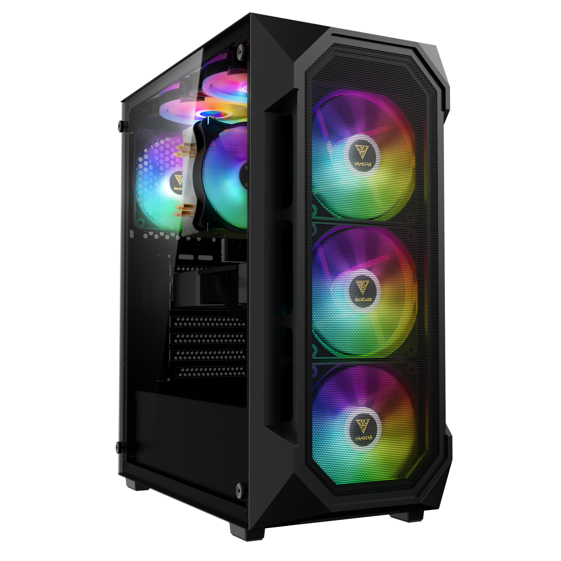 Gamdias Computer Case ATX Mid Tower Gaming PC Case with 4x Fixed RGB Fans (AURA GC1 ELITE）