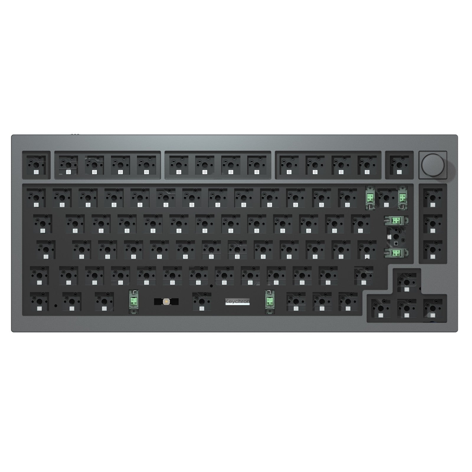 Keychron Q1 QMK VIA custom mechanical keyboard with rotary encoder knob version with double-gasket design and screw-in PCB stabilizer and hot-swappable south-facing RGB barebone ISO layout for UK DE FR IT ES Nordic with grey frame