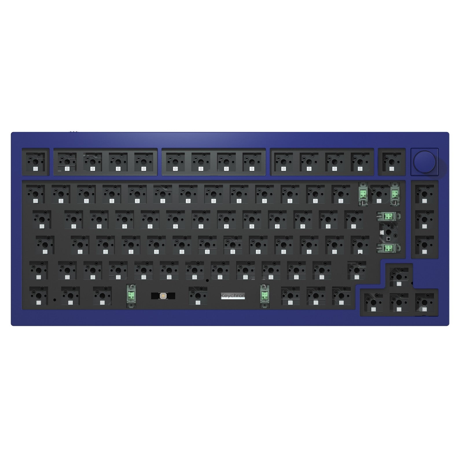Keychron Q1 QMK VIA custom mechanical keyboard with rotary encoder knob version with double-gasket design and screw-in PCB stabilizer and hot-swappable south-facing RGB barebone ISO layout for UK DE FR IT ES Nordic with blue frame