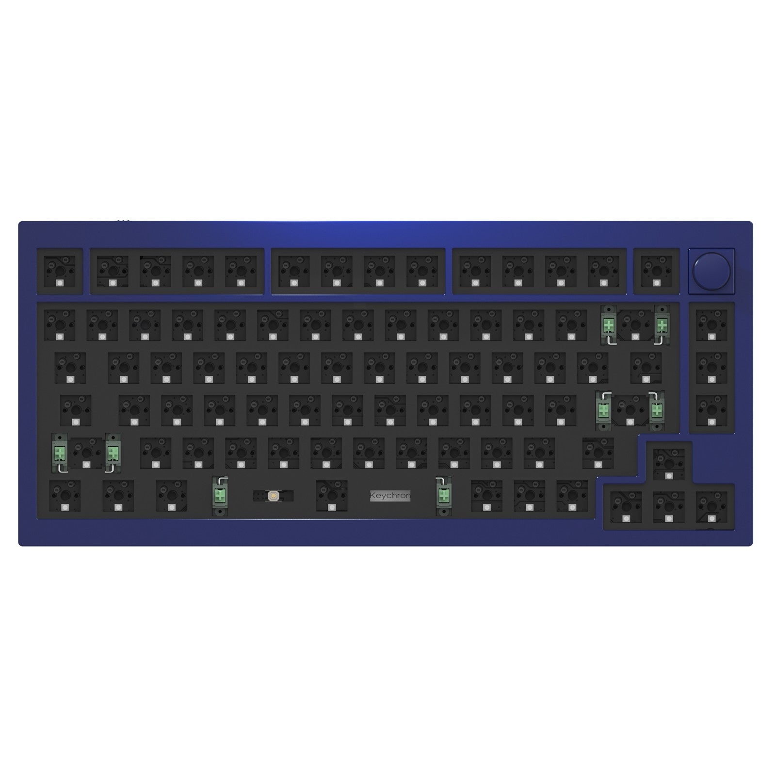 Keychron Q1 QMK VIA custom mechanical keyboard with rotary encoder knob version with double-gasket design and screw-in PCB stabilizer and hot-swappable south-facing RGB barebone US ANSI layout with blue frame