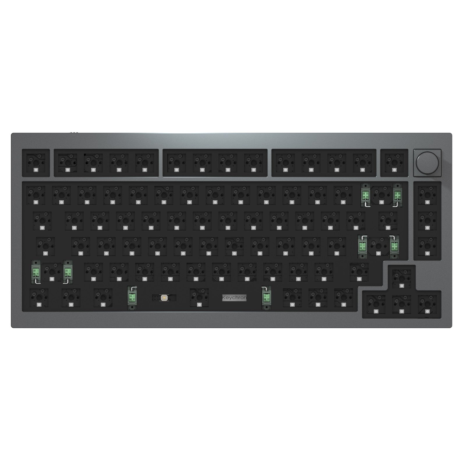 Keychron Q1 QMK VIA custom mechanical keyboard with rotary encoder knob version with double-gasket design and screw-in PCB stabilizer and hot-swappable south-facing RGB barebone US ANSI layout with grey frame