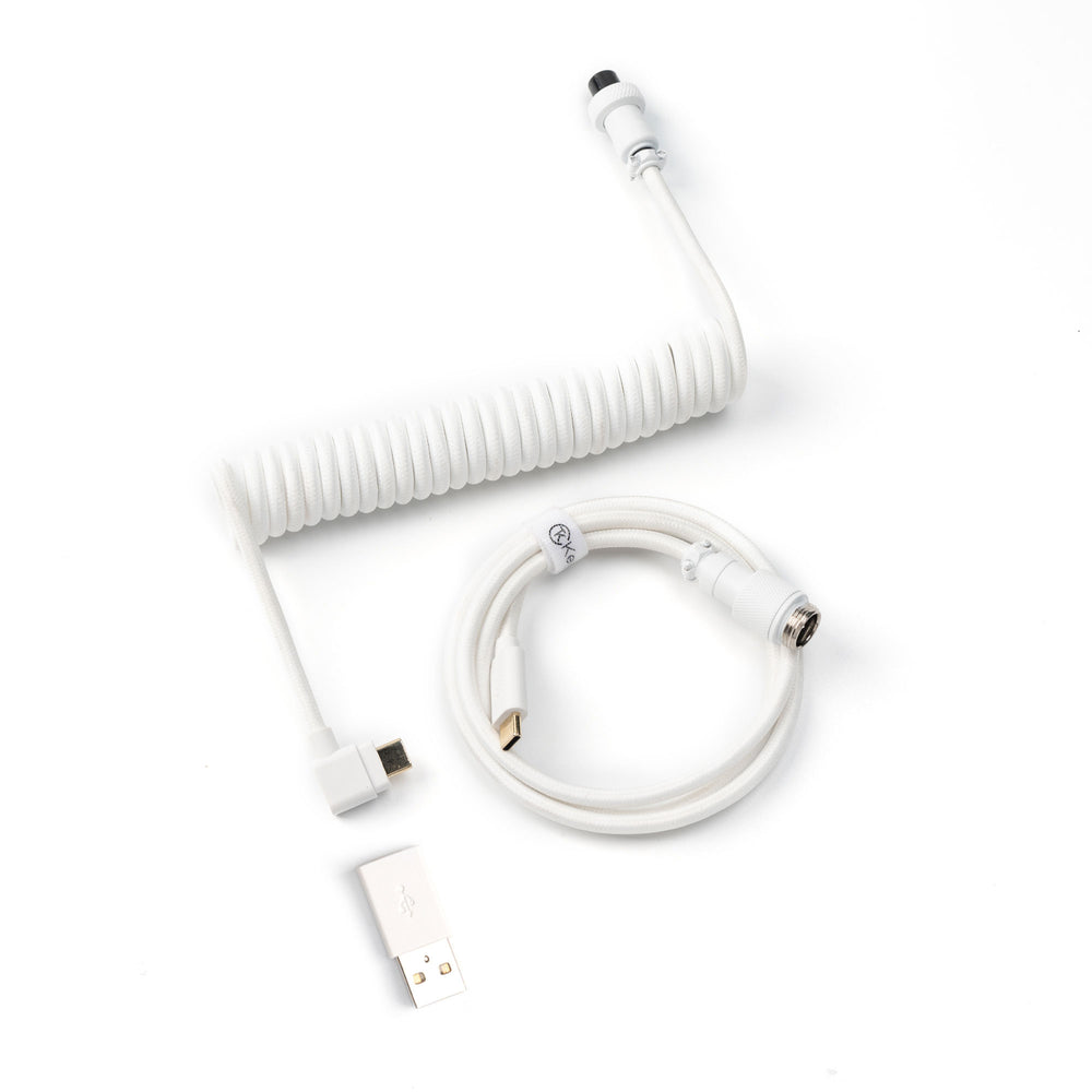Keychron-custom-coiled-aviator-USB-type-C-cable-white-color-with-angled-connector